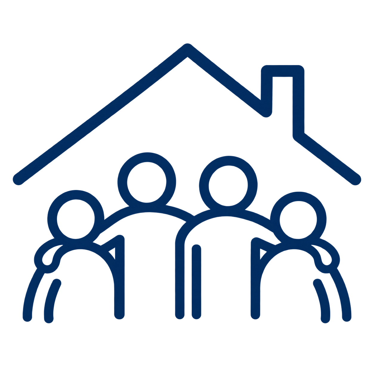 Four people gathered beneath one roofline